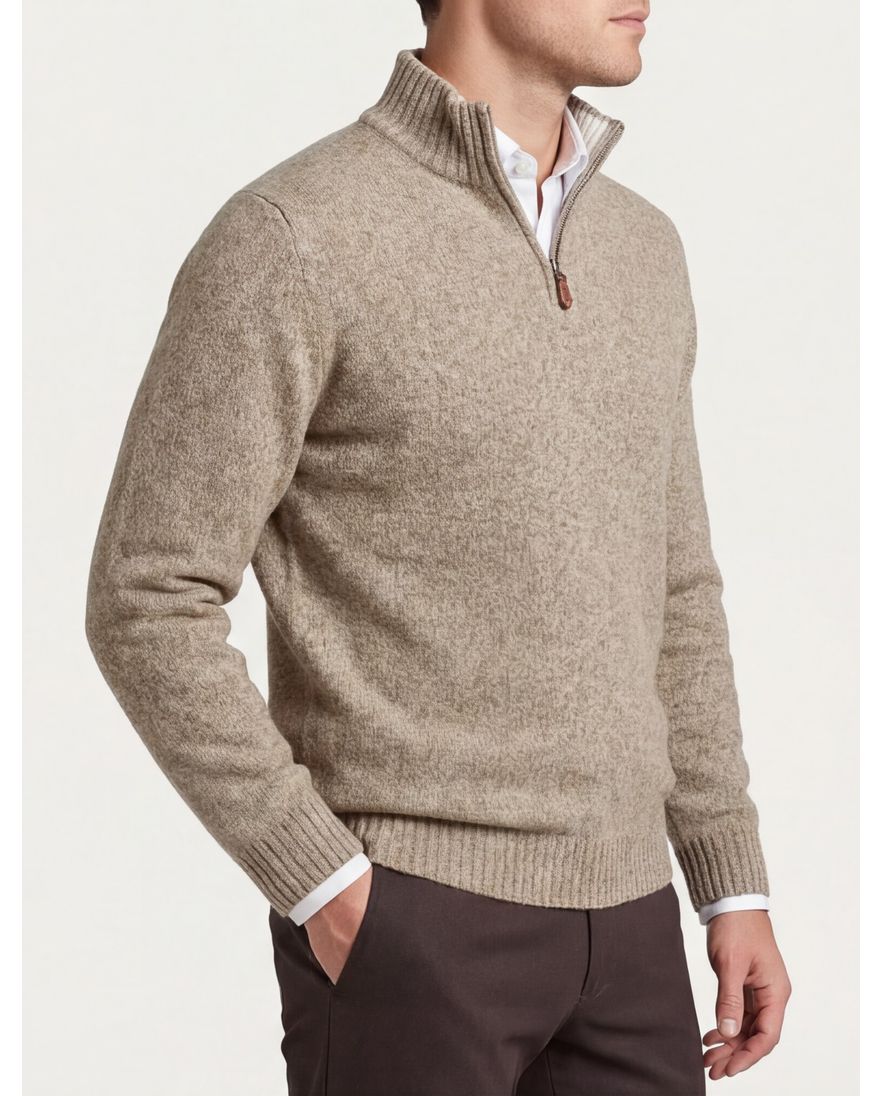 Scotland Blue half zip trui beige wol