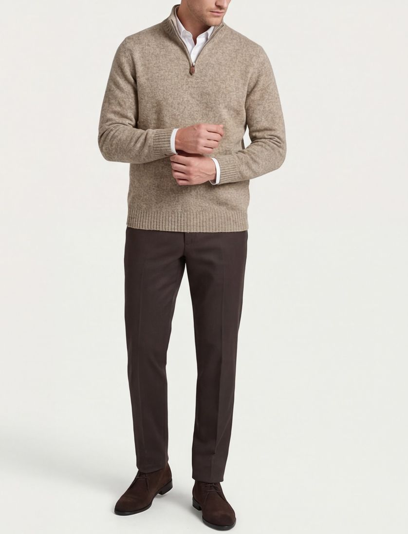 Scotland Blue half zip trui beige wol