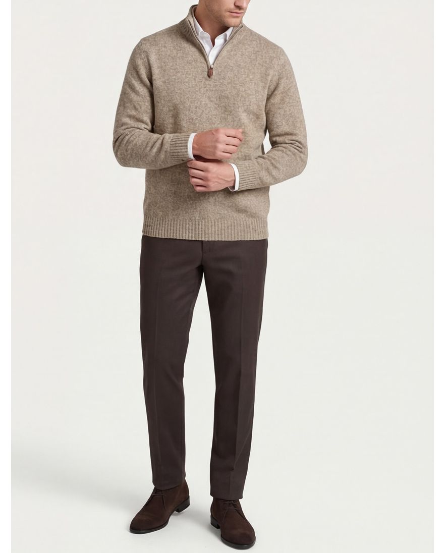 Scotland Blue half zip trui beige wol