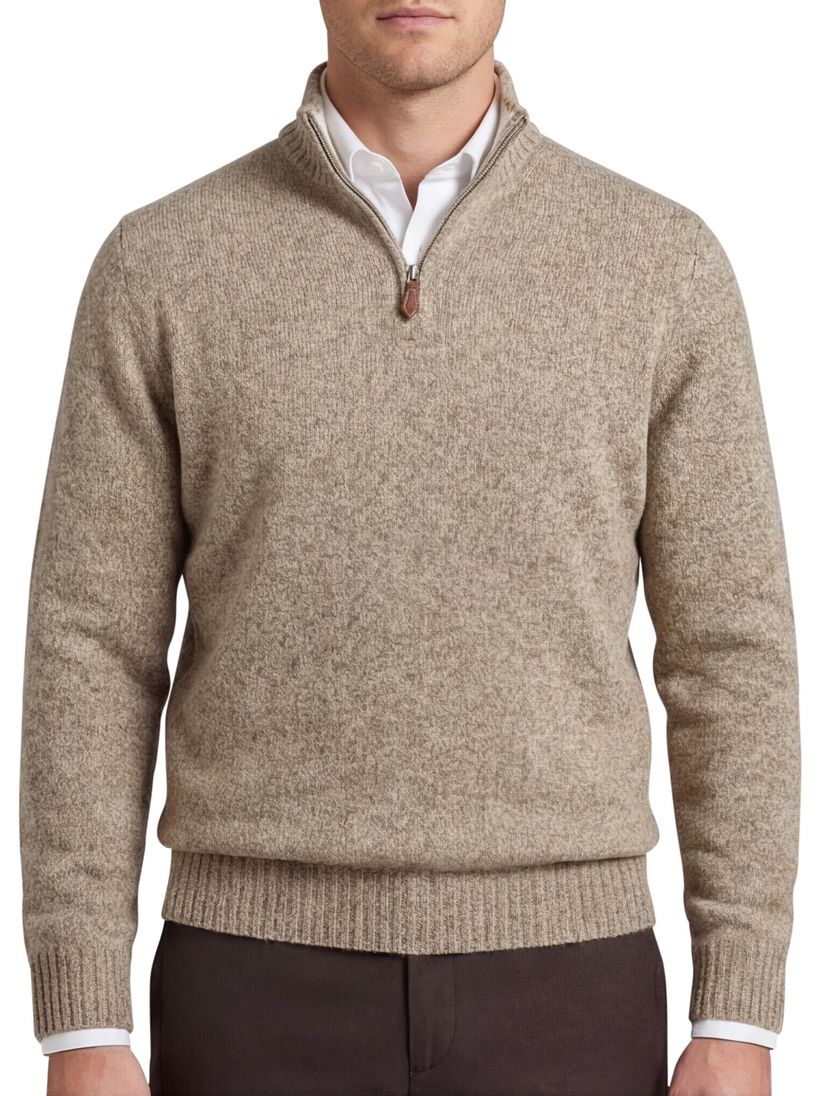 Scotland Blue half zip trui beige wol