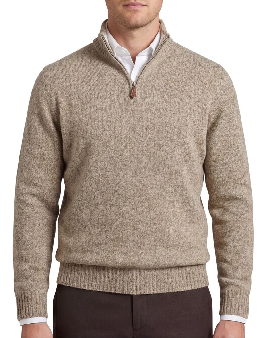 Scotland Blue half zip trui beige wol