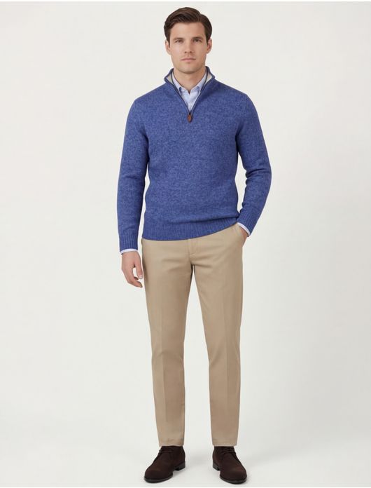 Scotland Blue half zip trui blauw gemeleerd