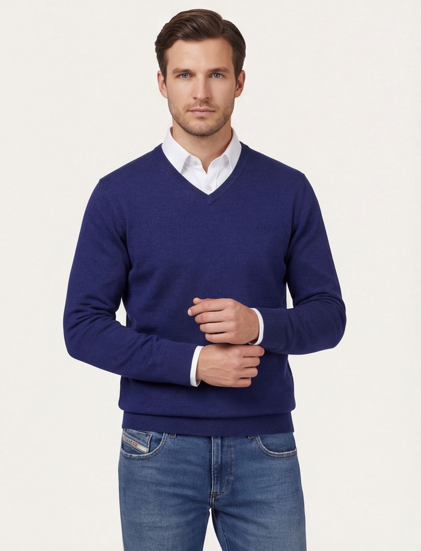 trui Scotland Blue donkerblauw katoen