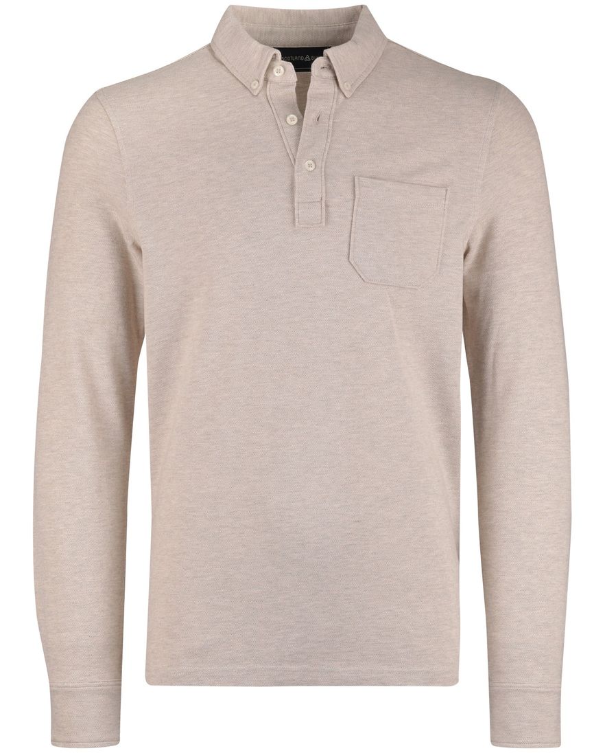 Scotland Blue Polo lange mouw beige borstzak effen