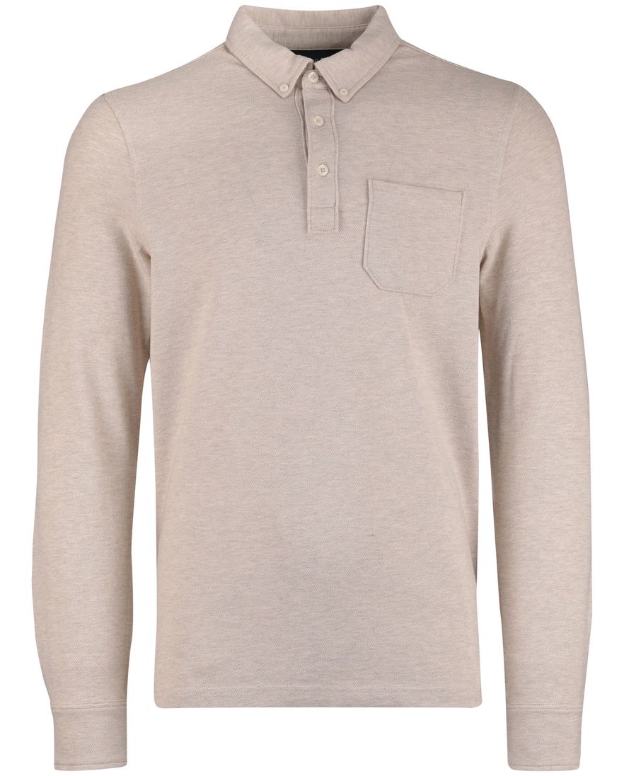 Scotland Blue Polo lange mouw beige borstzak effen