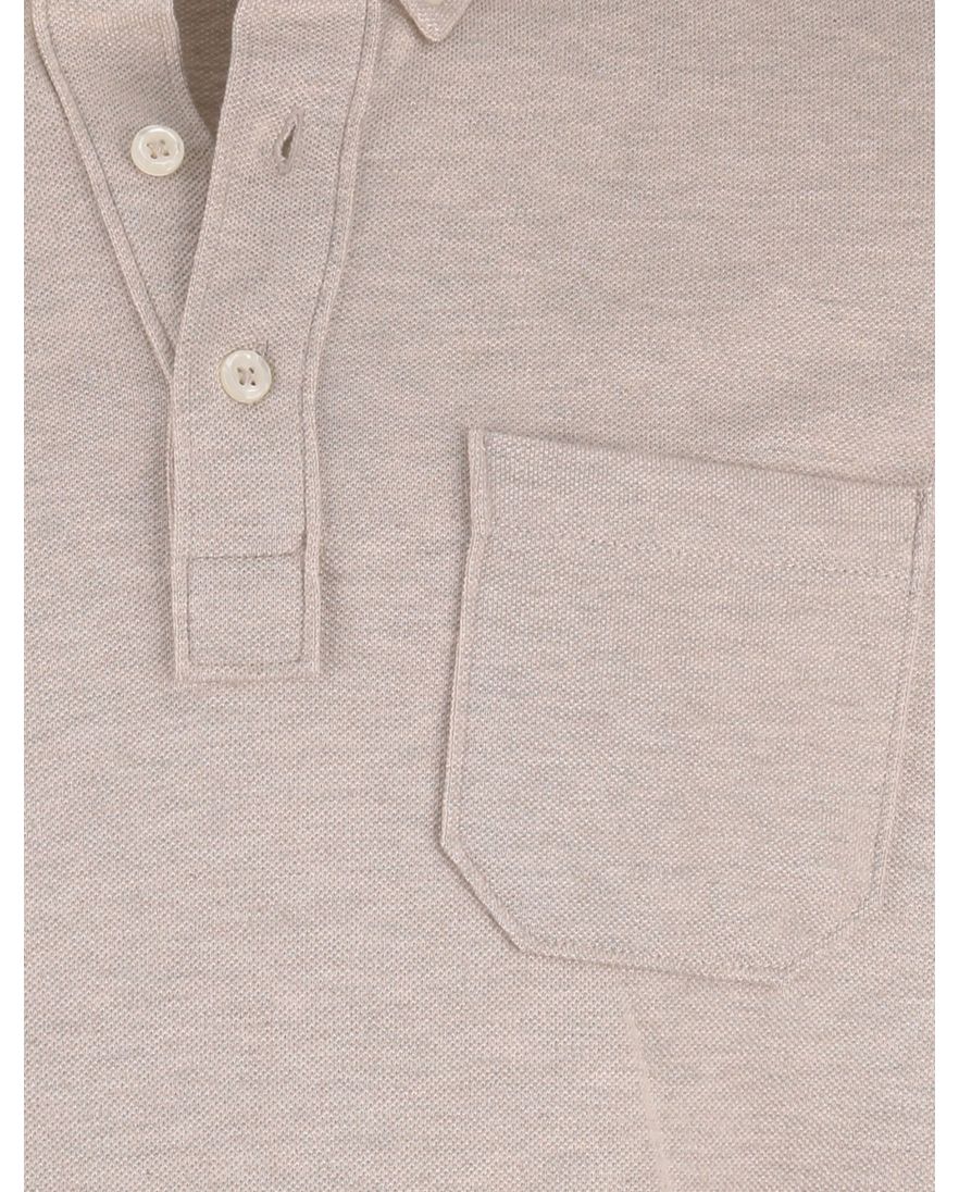 Scotland Blue Polo lange mouw beige borstzak effen