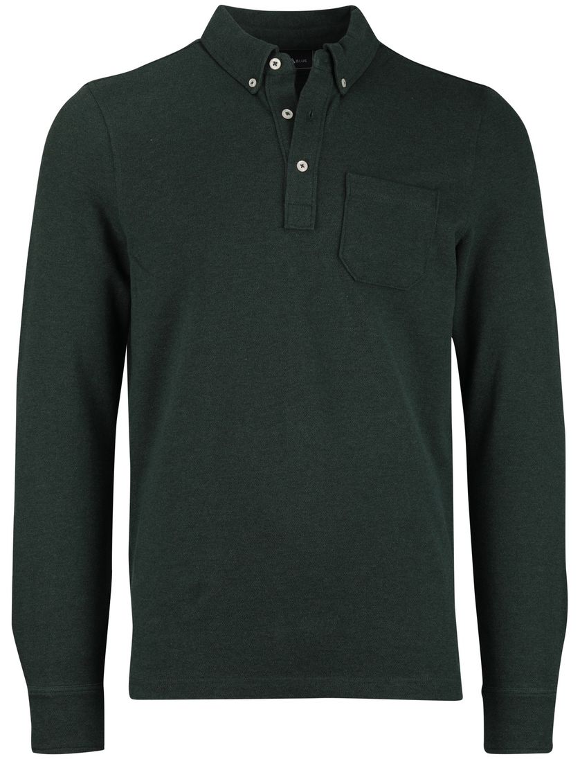 Scotland Blue Polo Langemouw groen borstzak katoen