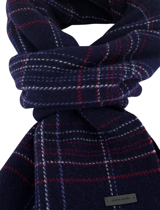 Pierre cardin sjaal donkerblauw geruit wol