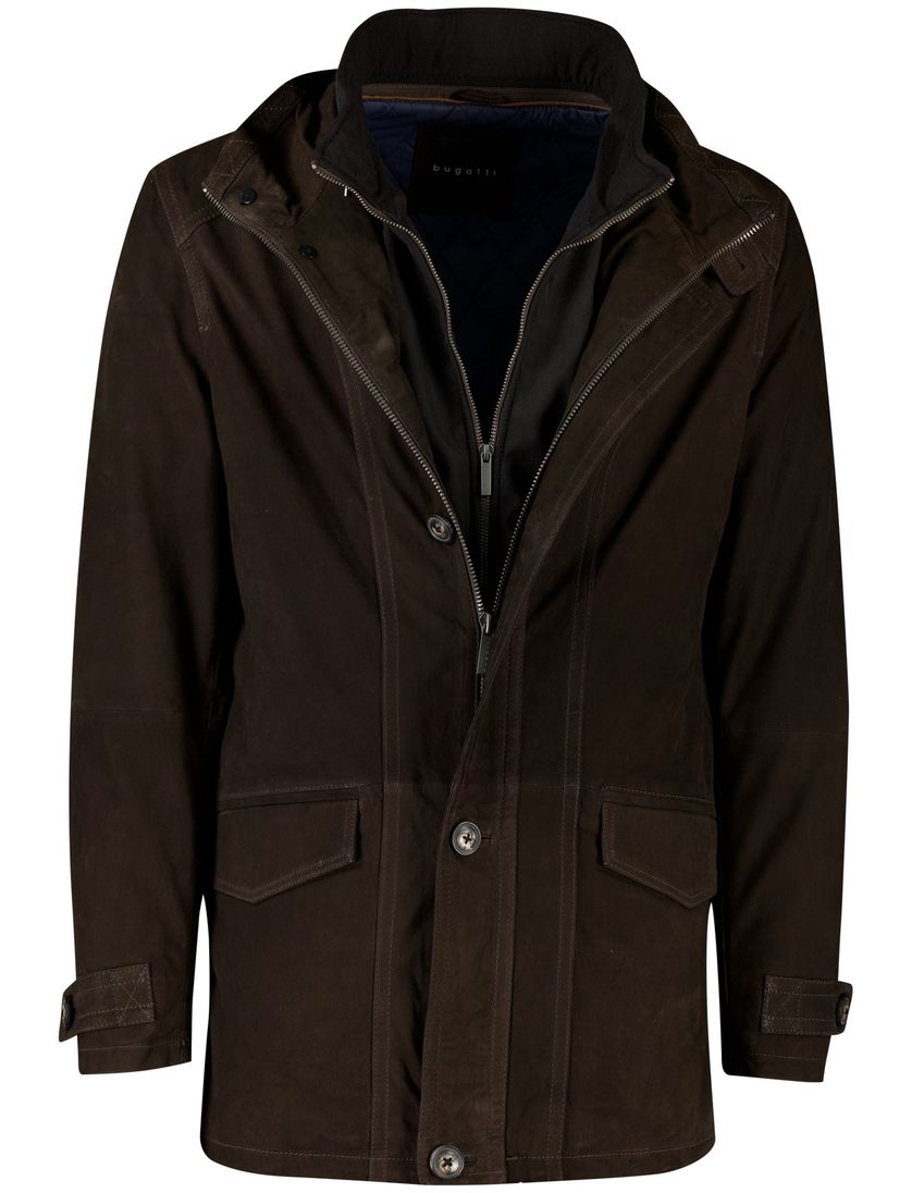 Bugatti winterjas wijde fit effen donkerbruin