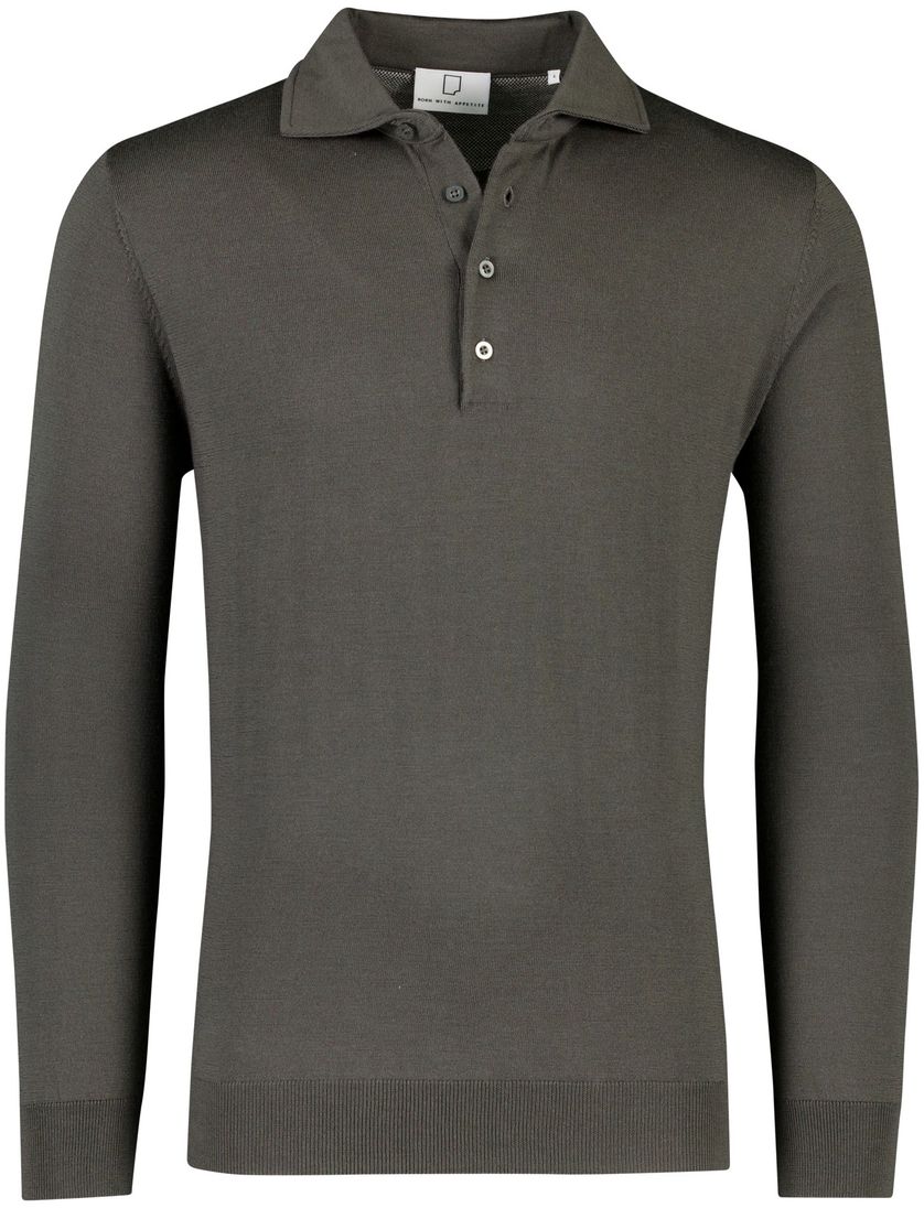 Born with Appetite Anton lange mouw polo groen merinowol