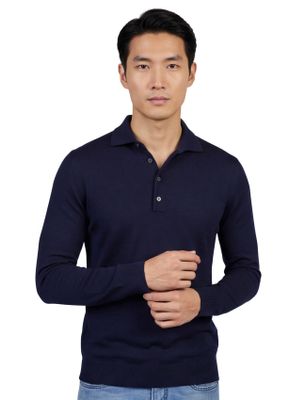 Born With Appetite Born with Appetite Anton lange mouw polo donkerblauw merinowol