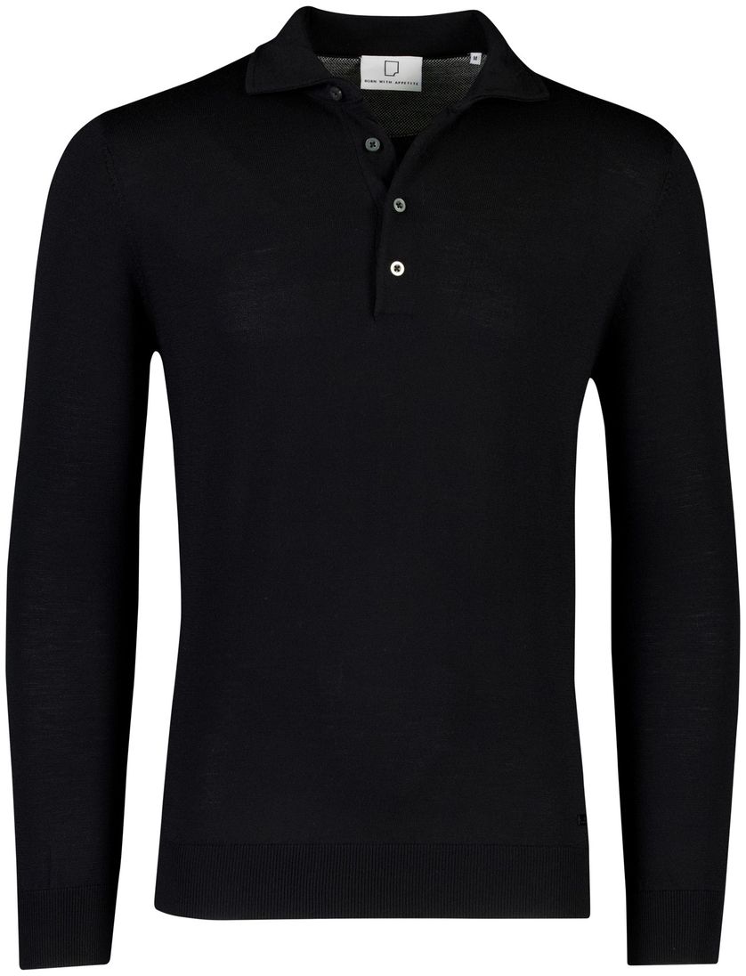 Anton polo lange mouw Born with Appetite merinowol zwart