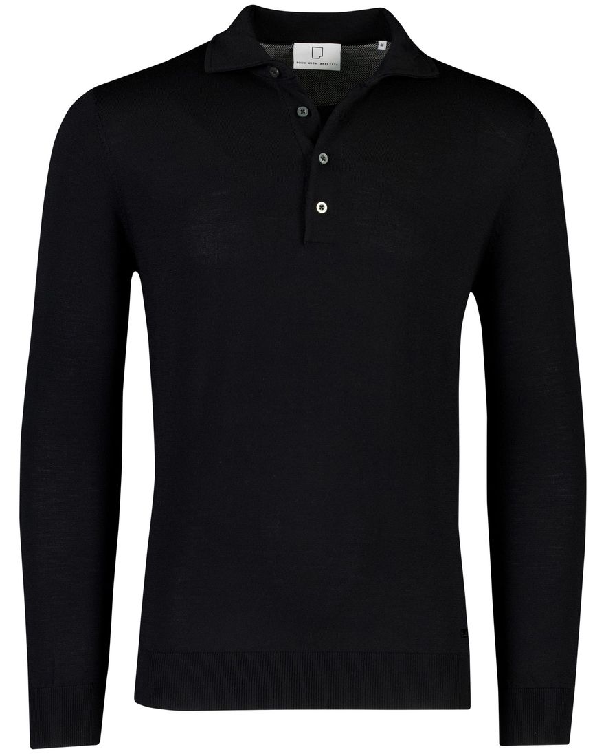 Merinowol lange mouw polo Born with Appetite Anton zwart