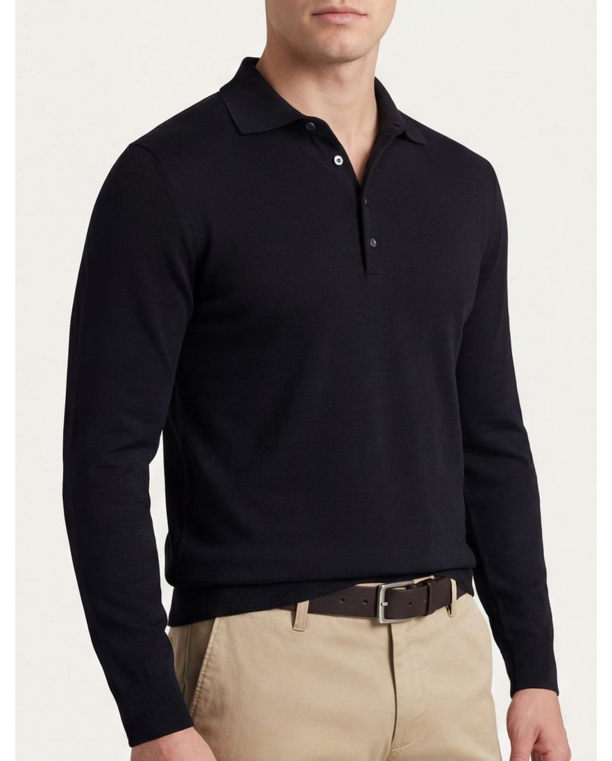 Merinowol lange mouw polo Born with Appetite Anton zwart