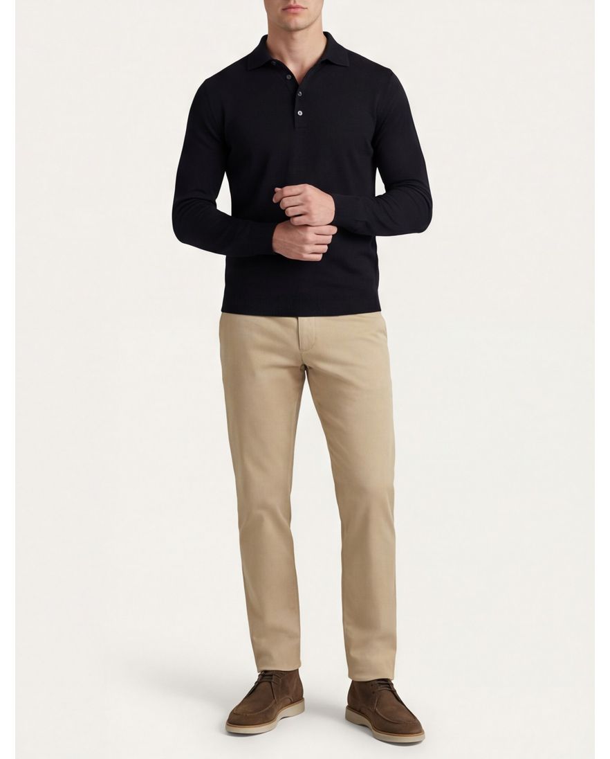 Merinowol lange mouw polo Born with Appetite Anton zwart