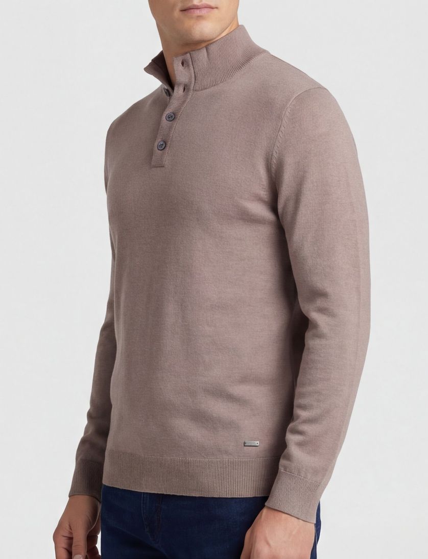 Born With Appetite Half Button beige merinowol effen