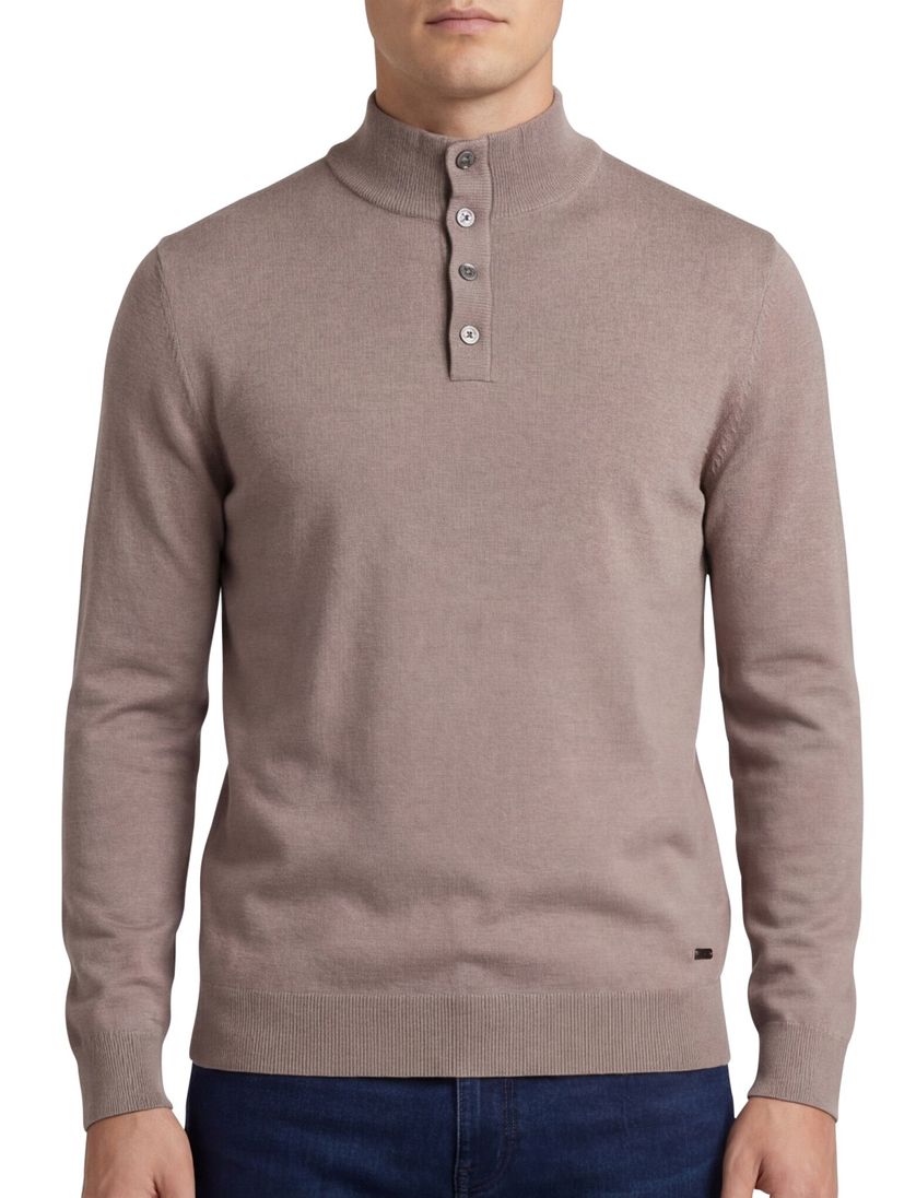 Born With Appetite Half Button beige merinowol effen