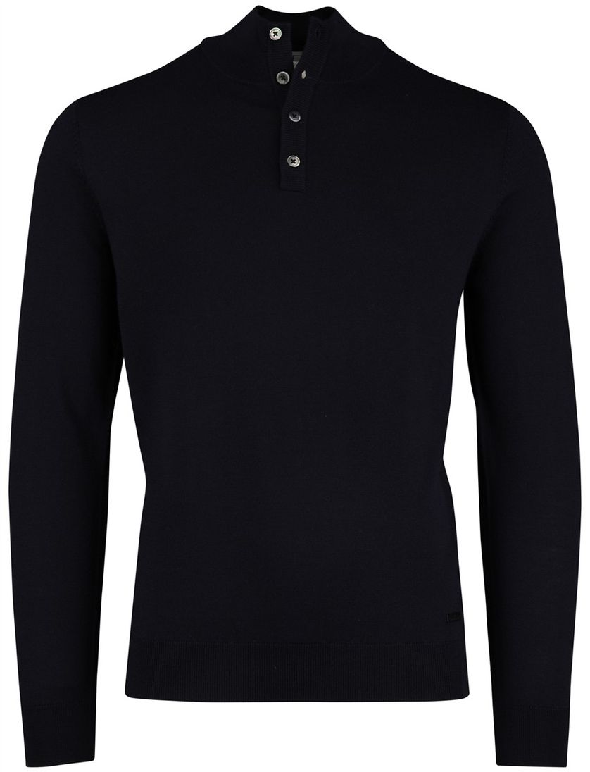 Born With Appetite Half Button navy merinwol effen