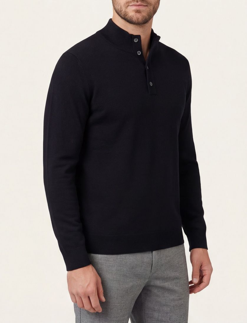 Born With Appetite Half Button navy merinwol effen