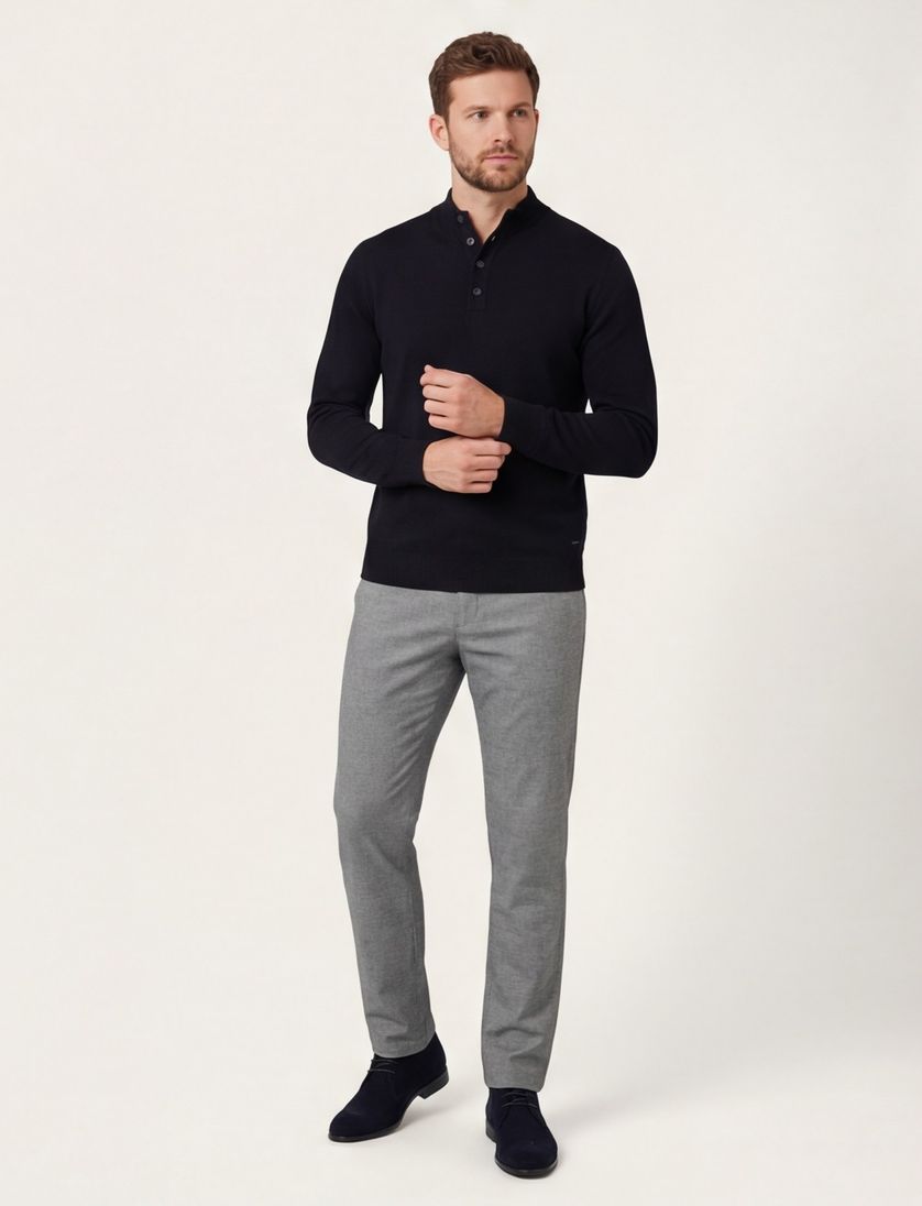 Born With Appetite Half Button navy merinwol effen