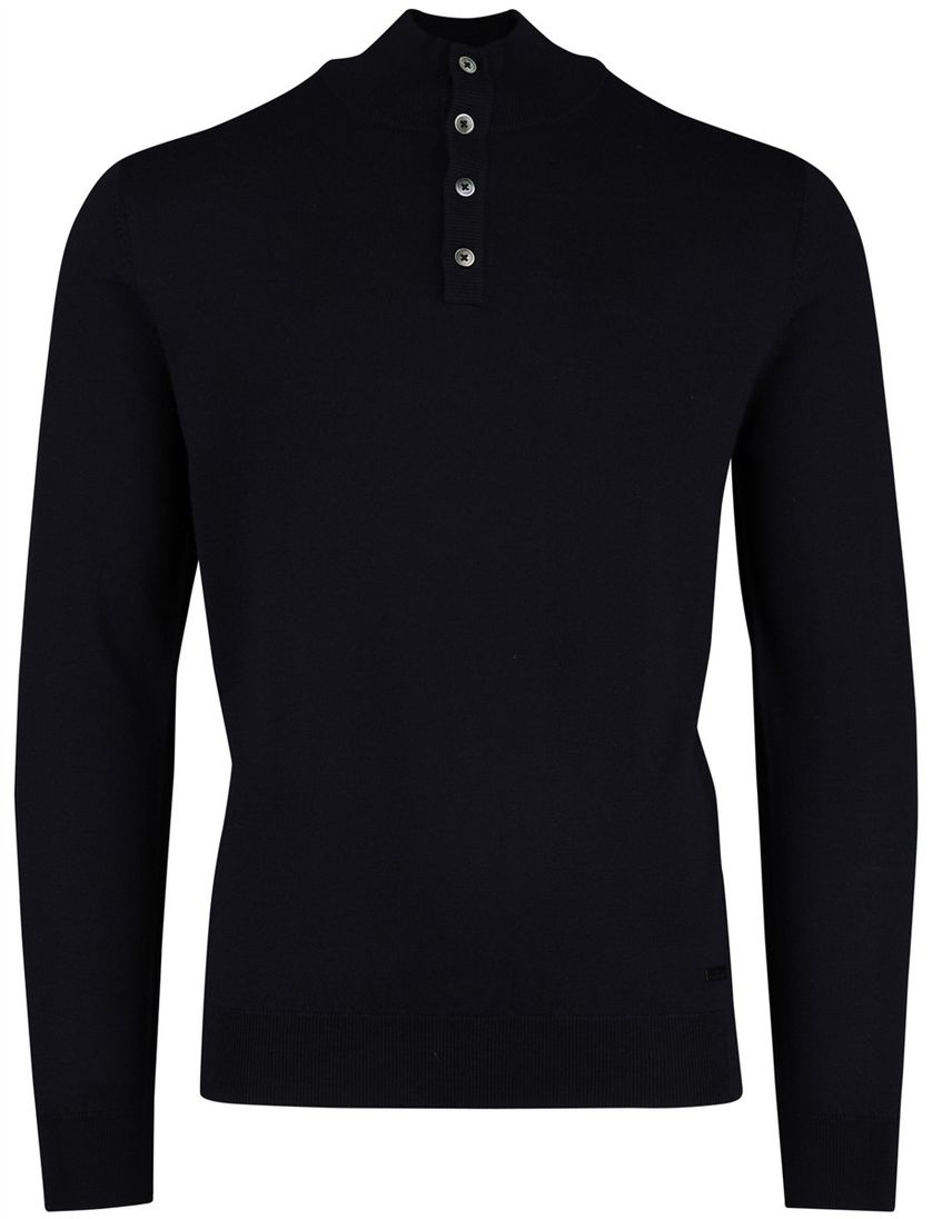 Born With Appetite Half Button navy merinwol effen