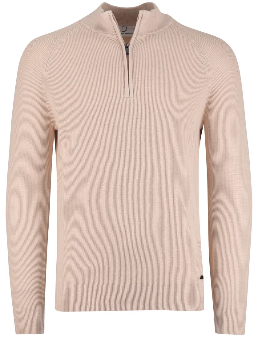 Born with appetite trui half zip beige effen slim fit