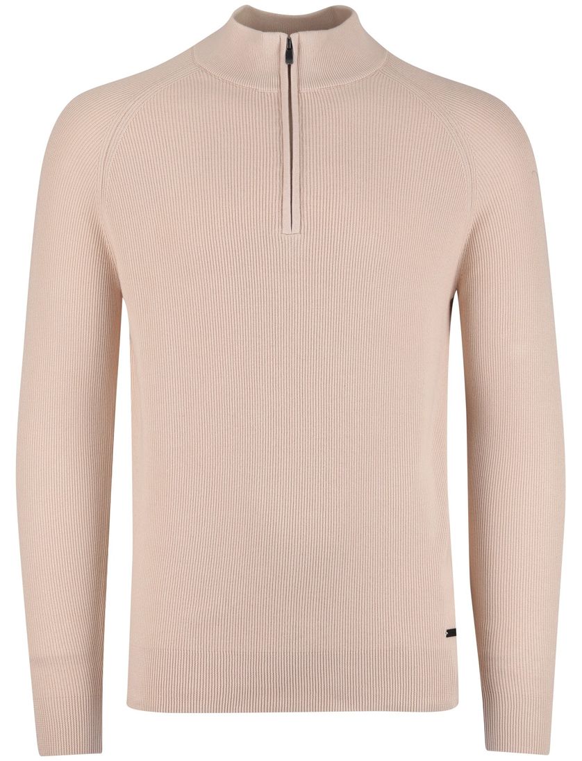 Born with appetite trui half zip beige effen slim fit