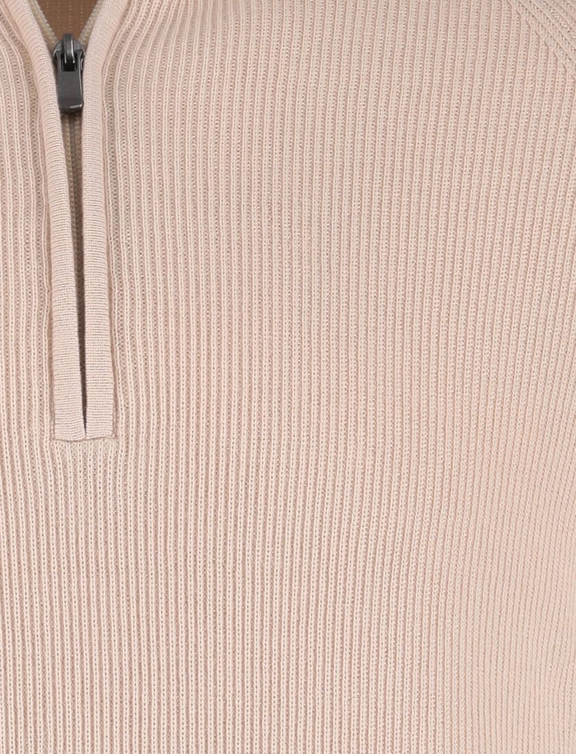 Born with appetite trui half zip beige effen slim fit