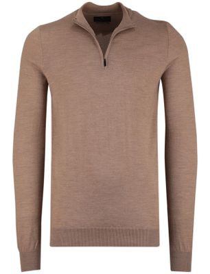 Portofino Portofino trui half zip effen beige normale fit merinowol