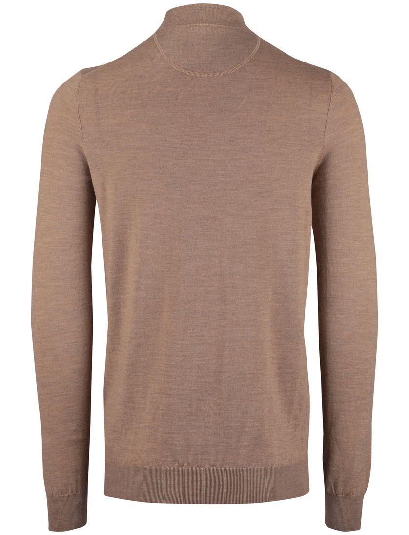 Portofino trui half zip normale fit effen beige merinowol