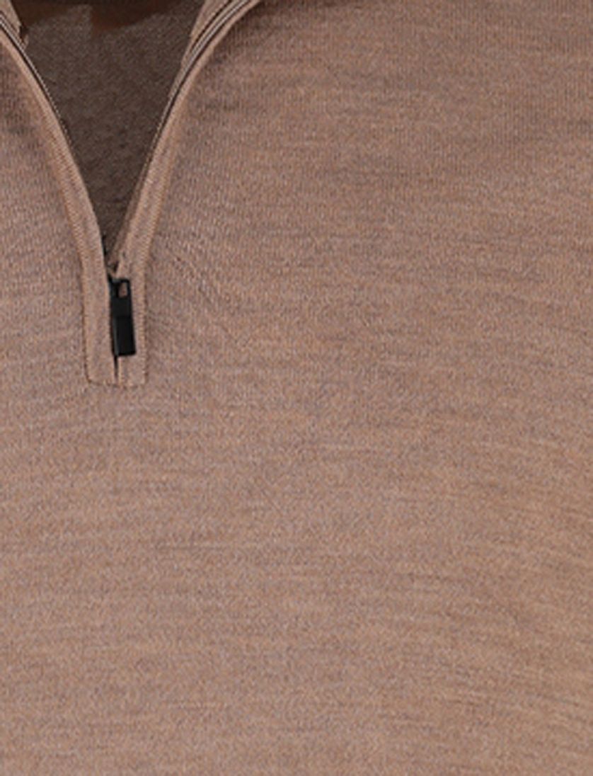Portofino trui half zip normale fit effen beige merinowol