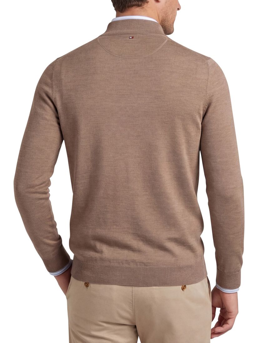 Portofino trui half zip normale fit effen beige merinowol