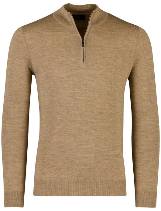 Portofino gemeleerde trui beige half zip merinowol
