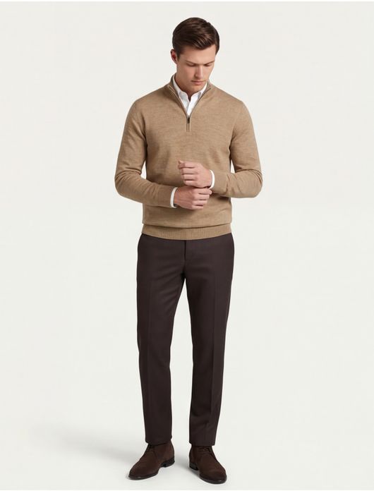 Portofino gemeleerde trui beige half zip