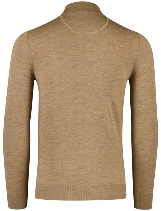 Portofino gemeleerde trui beige half zip merinowol