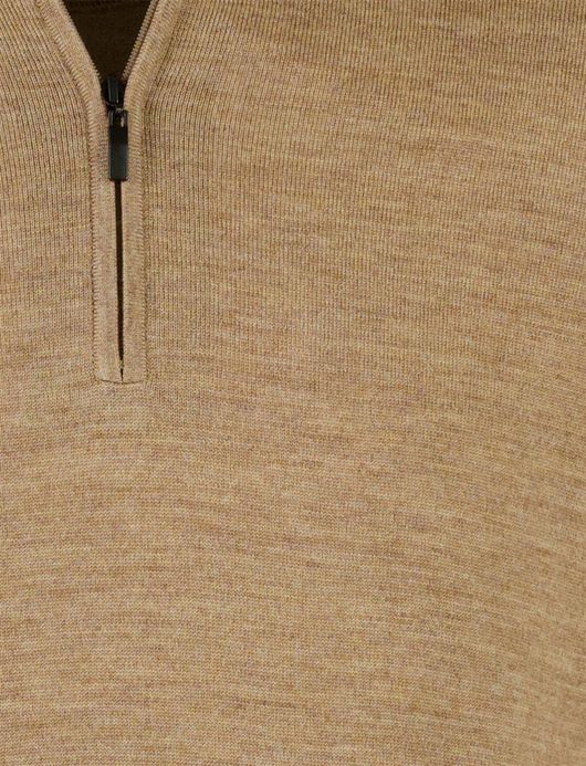 Portofino gemeleerde trui beige half zip merinowol