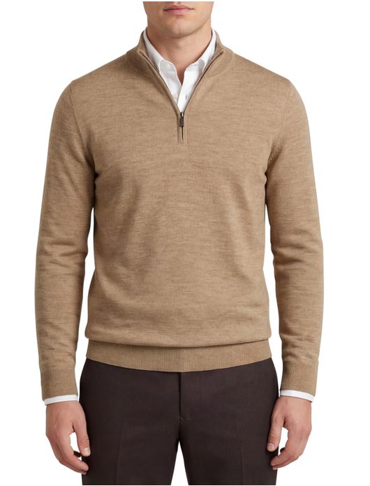 Portofino gemeleerde trui beige half zip