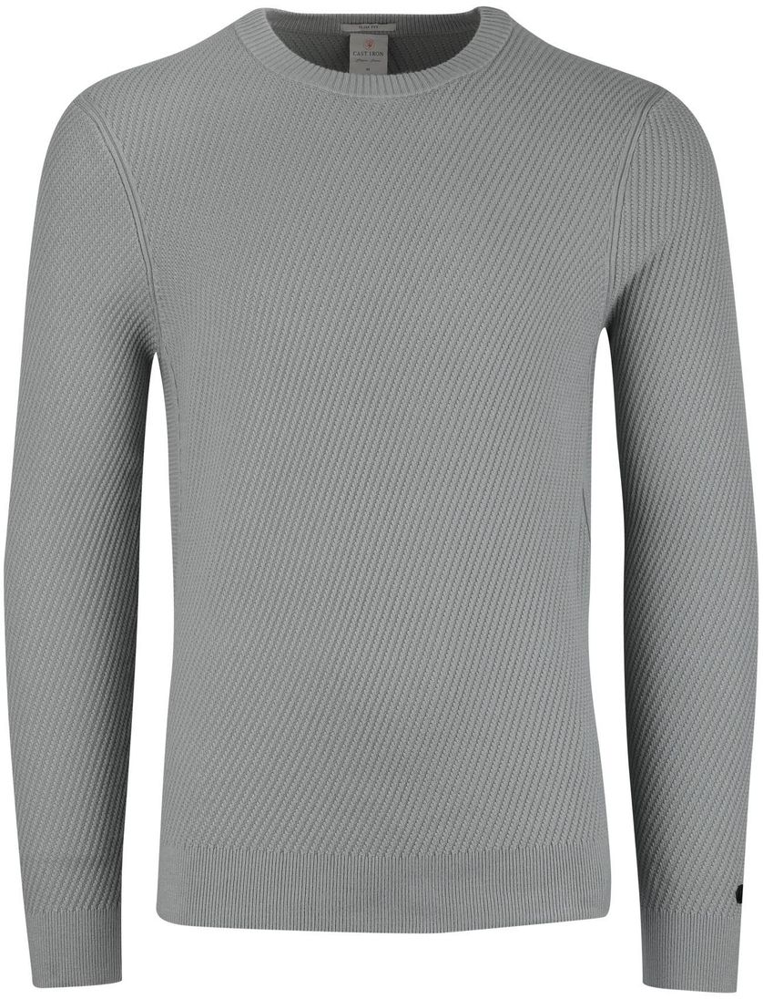 Cast Iron trui slim fit ronde hals groen effen