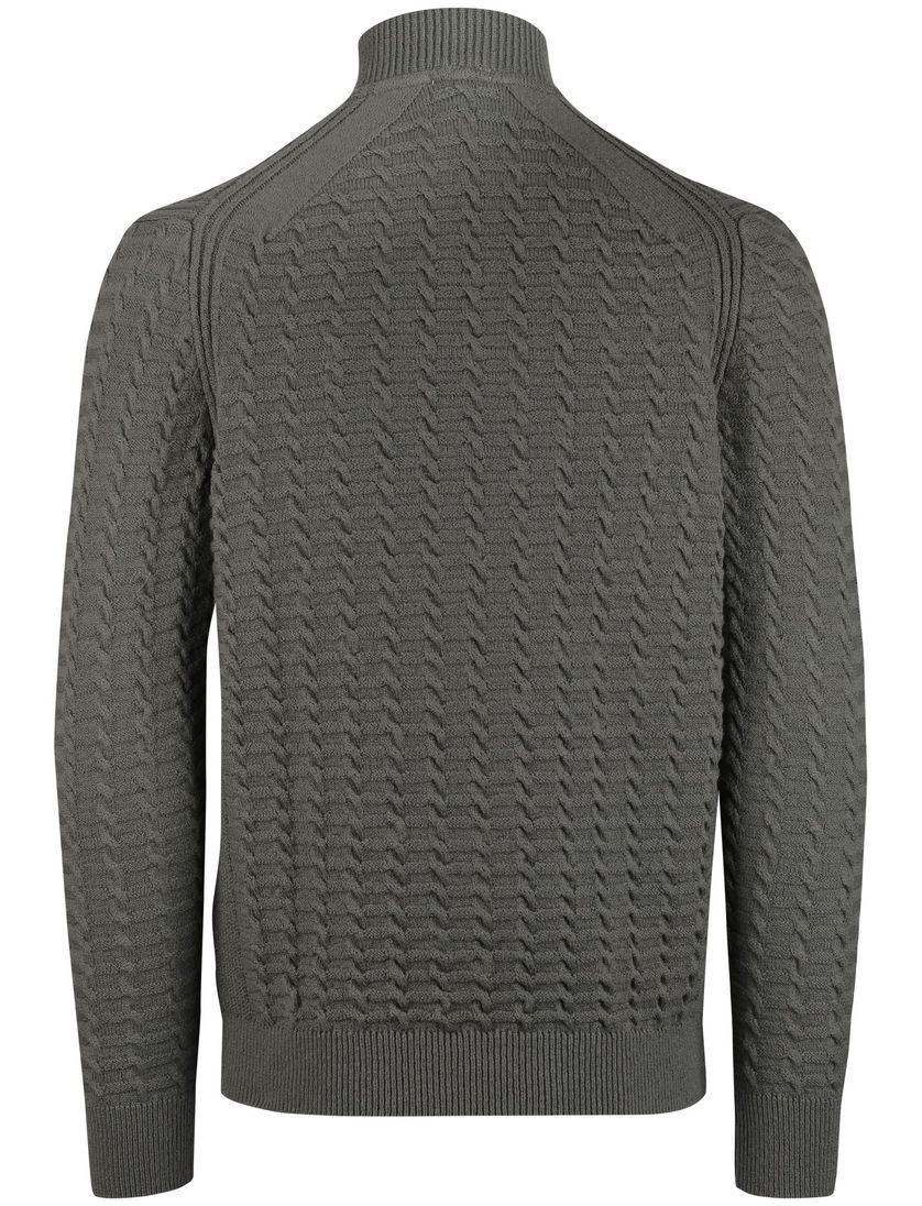 Cast Iron half zip trui groen effen slim fit