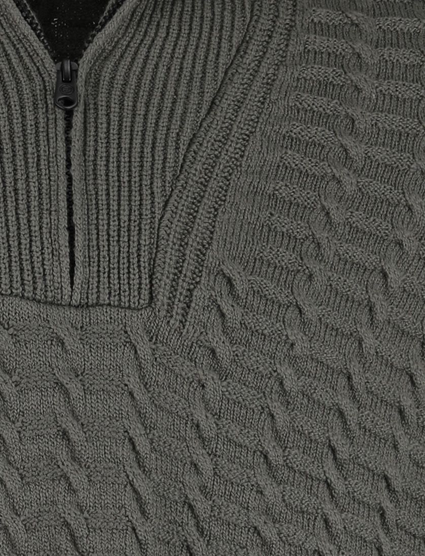 Cast Iron half zip trui groen effen slim fit