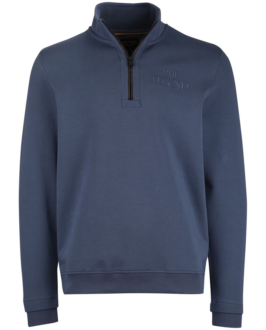Pme legend half zip trui blauw effen katoen