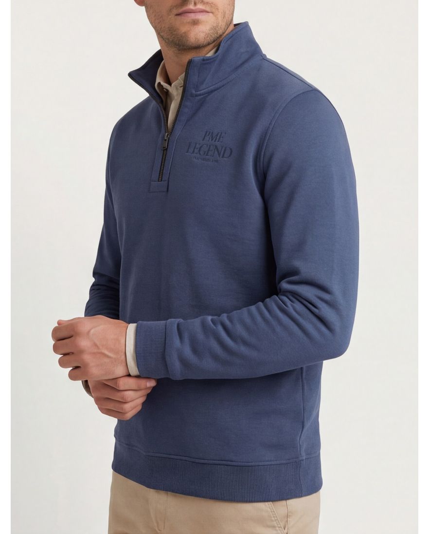 Pme legend half zip trui blauw effen katoen