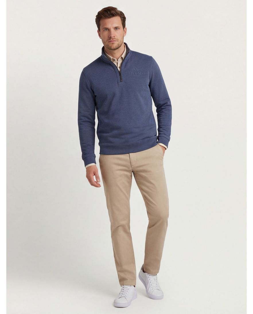 Pme legend half zip trui blauw effen katoen