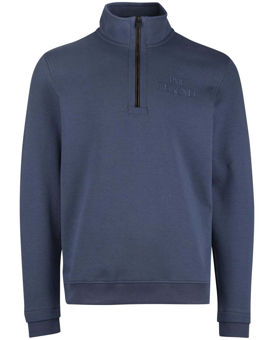 Pme legend half zip trui blauw effen katoen