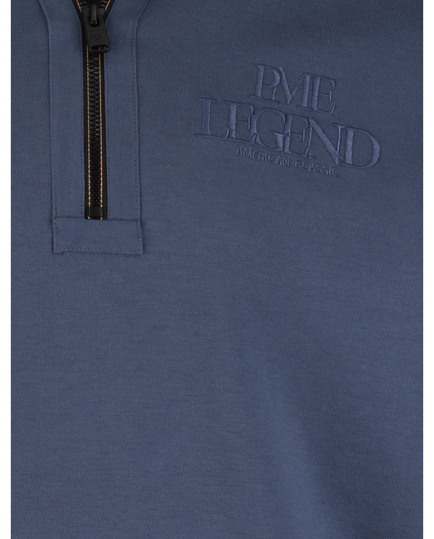 Pme legend half zip trui blauw effen katoen