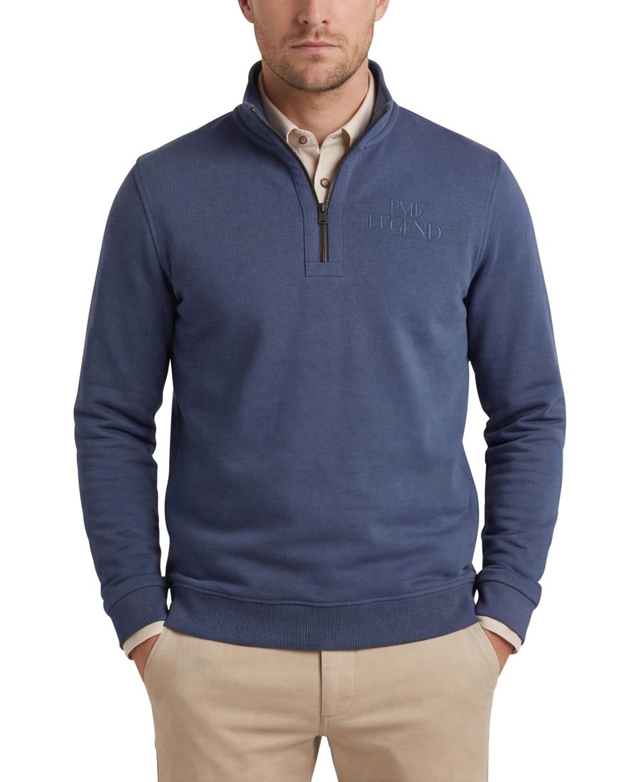 Pme legend half zip trui blauw effen katoen