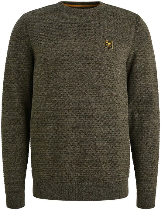 PME Legend Trui donker groen katoen patroon ronde hals