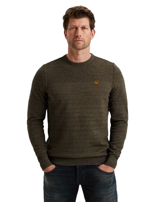 PME Legend Trui donker groen katoen patroon ronde hals