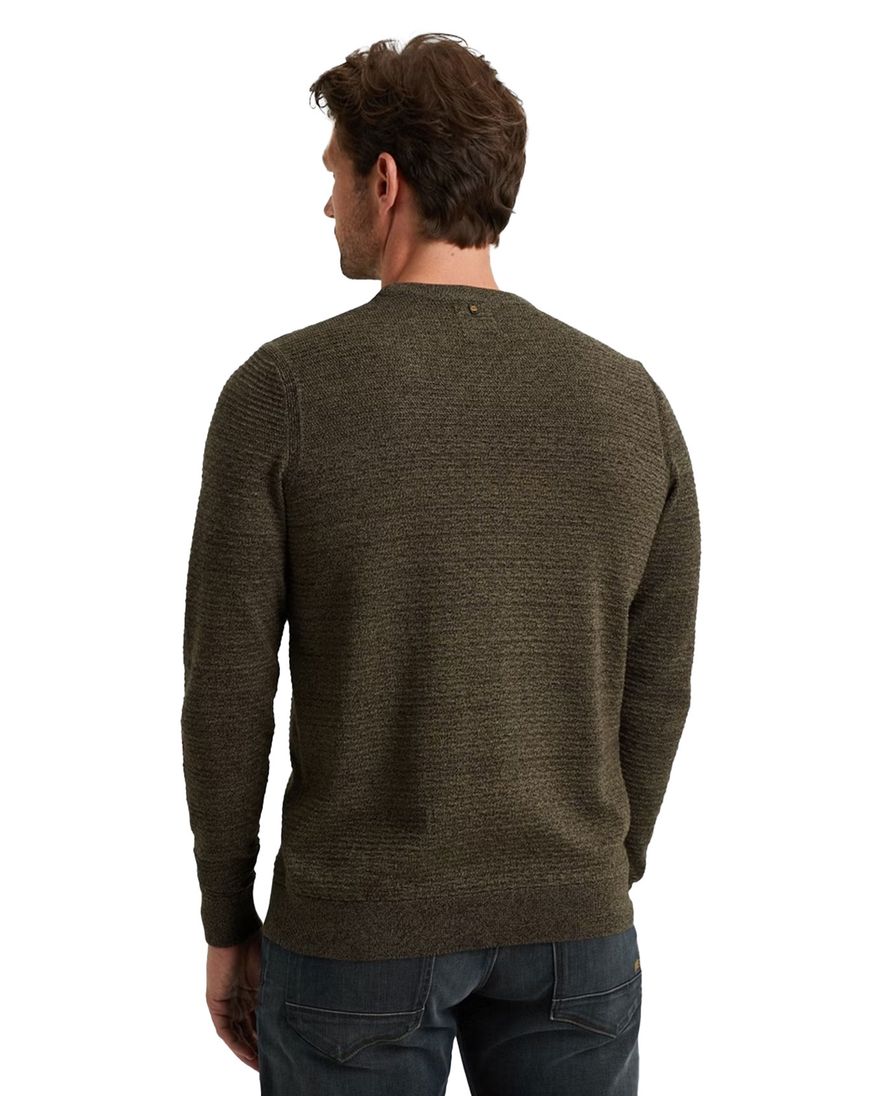 PME Legend Trui donker groen katoen patroon ronde hals