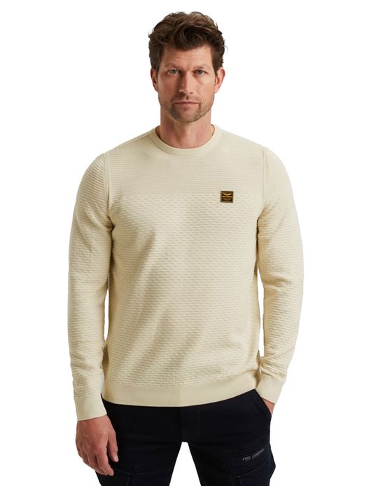 PME Legend Trui creme katoen patroon ronde hals